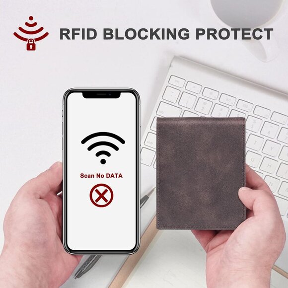 Men\'s Wallet Card Dark Brown Front Pocket Style Vegan Leather Bifold Designed